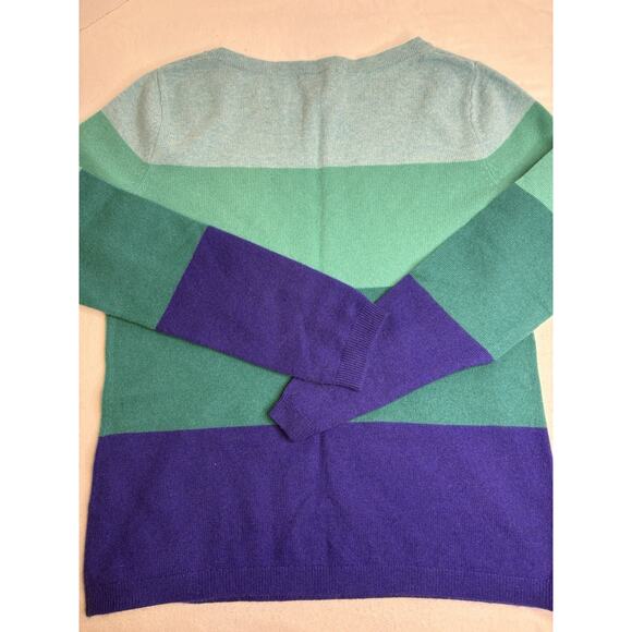 Lands End Ladies Color Stripe Cashmere Size Medium Sweater- Pls Note Small Flaw - Picture 2 of 5